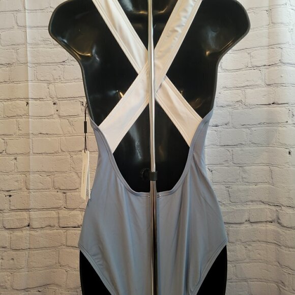 Calvin Klein Colorblocked Cross-Back One-Piece - Picture 3 of 4